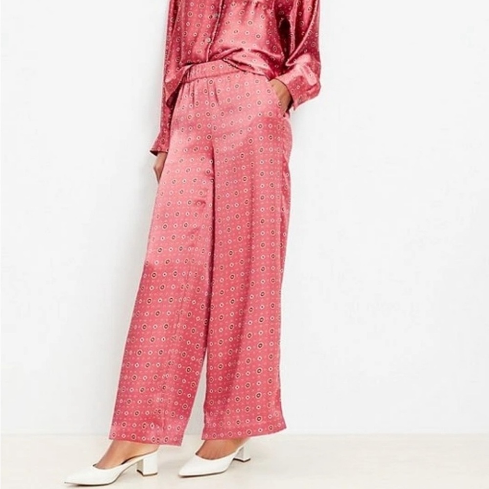 LOFT Pull On Wide Leg Pants Foulard Satin